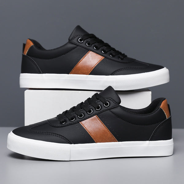 Low-Top Court Sneakers – White or Black with Brown Stripe