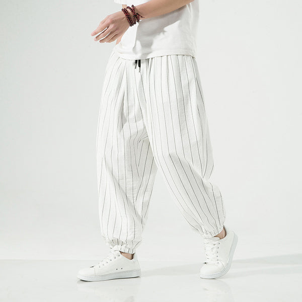 Cotton-Linen Striped Harem Pants – Relaxed Fit, Modern Street Style