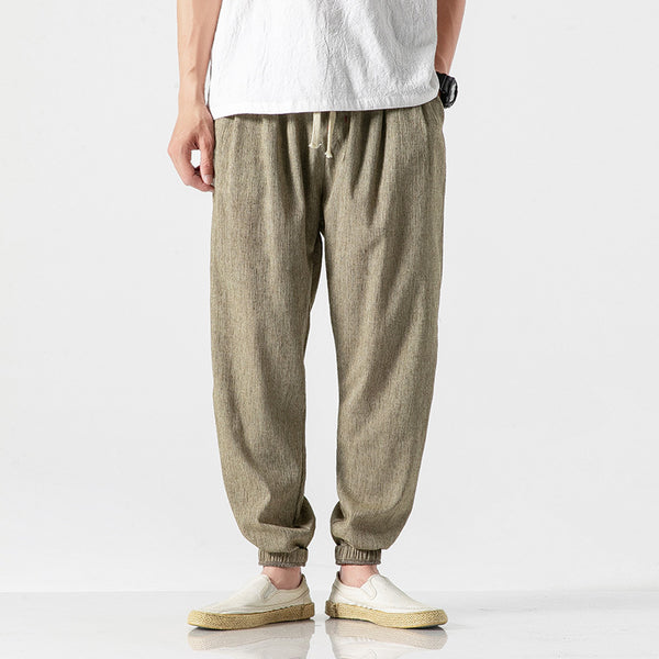 Men's Linen-Cotton Drawstring Tapered Pants