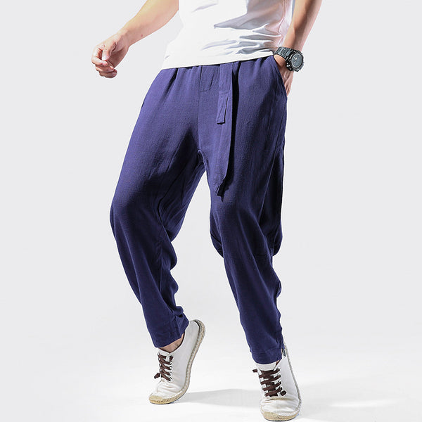 Men's Cotton-Linen Loose Drawstring Pants