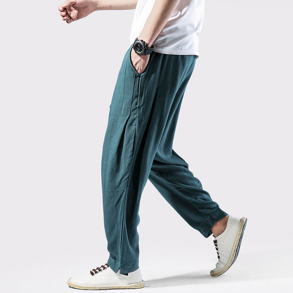 Men's Cotton-Linen Loose Drawstring Pants