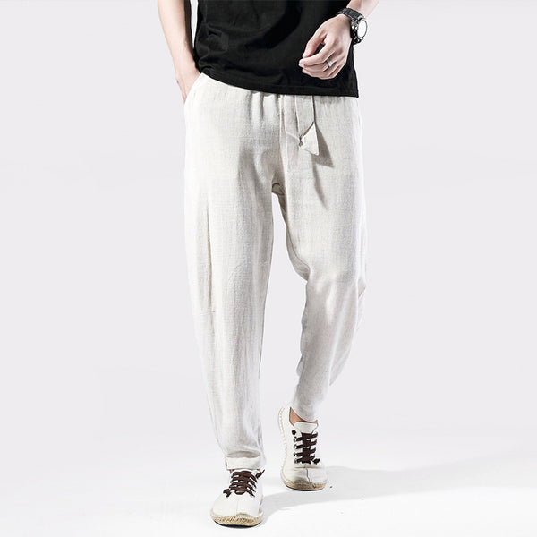 Men's Cotton-Linen Loose Drawstring Pants