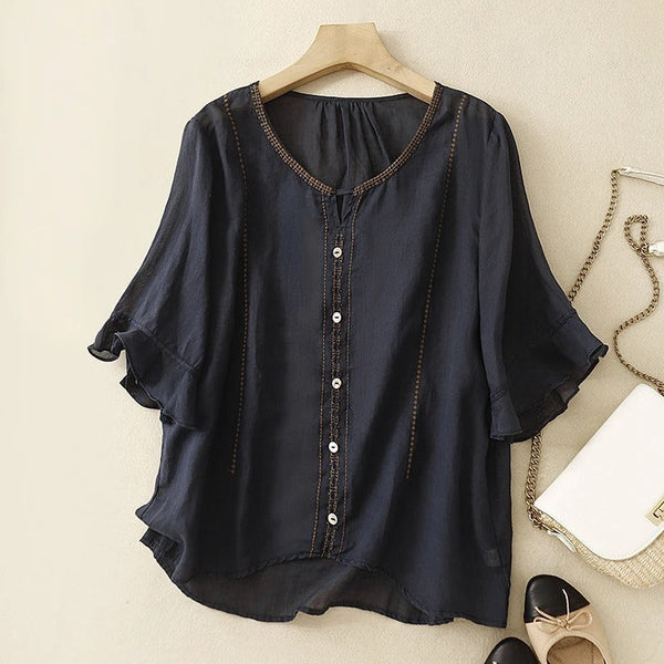 Embroidered Ruffled Blouse for Women – Stylish & Comfortable