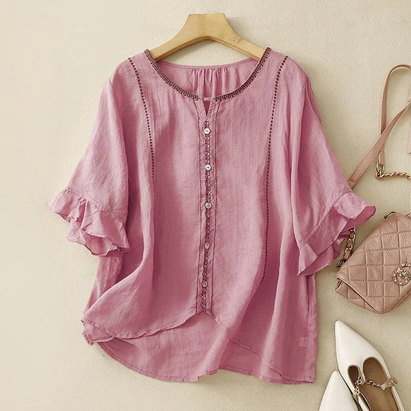 Embroidered Ruffled Blouse for Women – Stylish & Comfortable