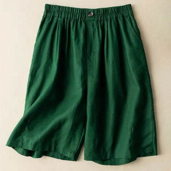Wide-Leg Pleated Knee-Length Bermuda Shorts for Women – Stylish Comfortable Casualwear