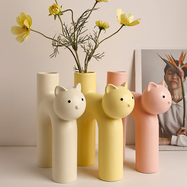 Ceramic Cat-Shaped Flower Vase