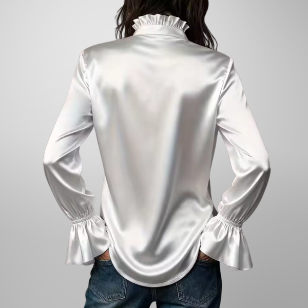 Relaxed Fit Blouse with Ruffled Collar for Women – Elegant Business Casual Style