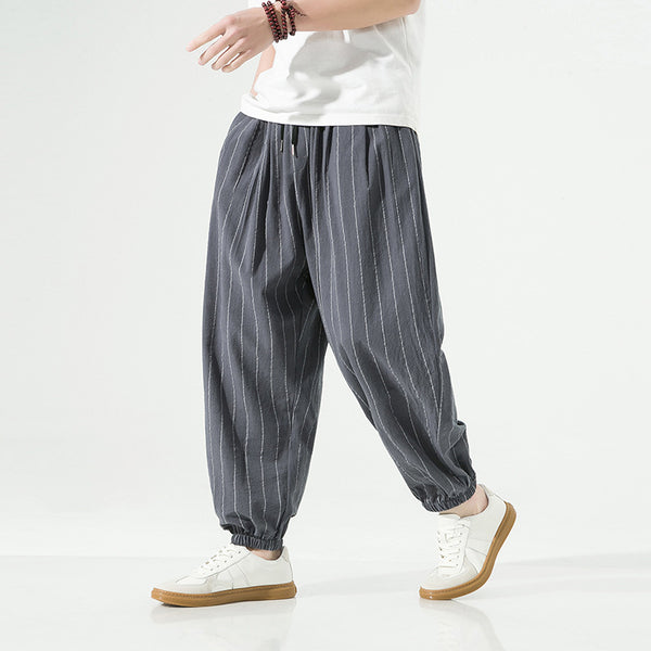 Cotton-Linen Striped Harem Pants – Relaxed Fit, Modern Street Style