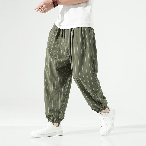 Cotton-Linen Striped Harem Pants – Relaxed Fit, Modern Street Style