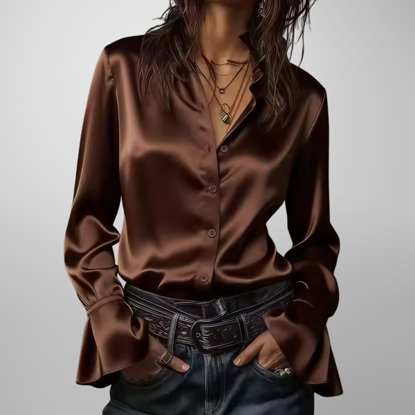 Relaxed Fit Blouse with Ruffled Collar for Women – Elegant Business Casual Style