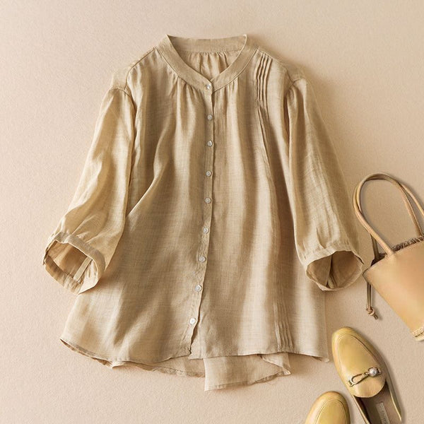 Relaxed Fit Mandarin Collar Blouse for Women – Comfortable Casual Style