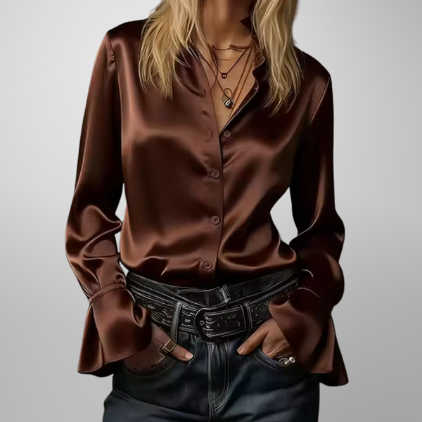 Relaxed Fit Blouse with Ruffled Collar for Women – Elegant Business Casual Style
