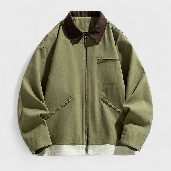 Retro Workwear Contrast Collar Chore Jacket
