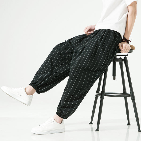 Cotton-Linen Striped Harem Pants – Relaxed Fit, Modern Street Style