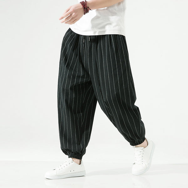 Cotton-Linen Striped Harem Pants – Relaxed Fit, Modern Street Style