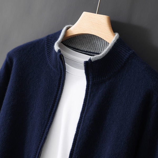 Men's Stand Collar Zip Colorblock Knit Sweater