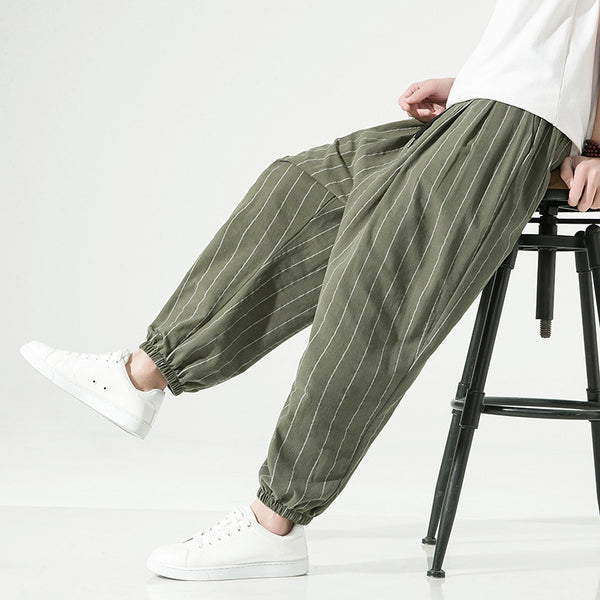Cotton-Linen Striped Harem Pants – Relaxed Fit, Modern Street Style