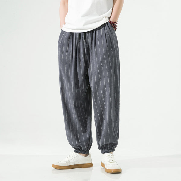 Cotton-Linen Striped Harem Pants – Relaxed Fit, Modern Street Style