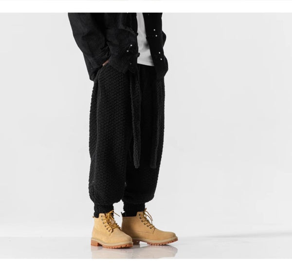 Men's Plush-Lined Retro Drawstring Pants