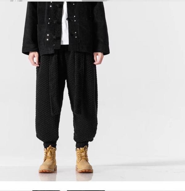 Men's Plush-Lined Retro Drawstring Pants