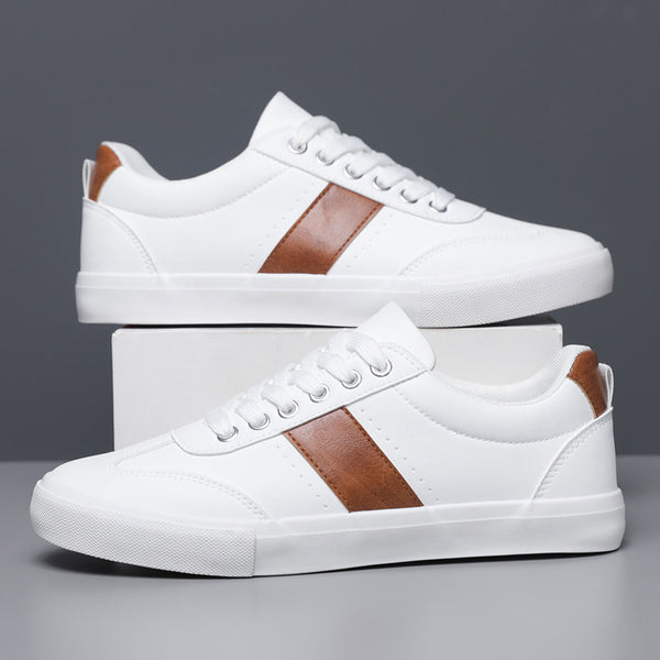 Low-Top Court Sneakers – White or Black with Brown Stripe