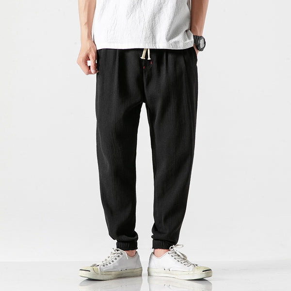 Men's Linen-Cotton Drawstring Tapered Pants