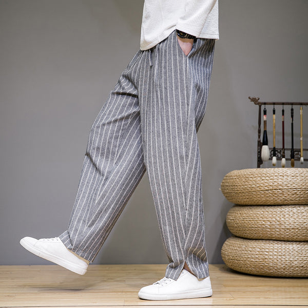 Men's Striped Cotton-Blend Drawstring Pants