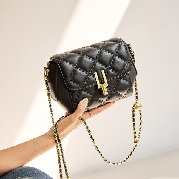 Quilted Leather Chain Crossbody Bag