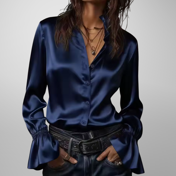 Relaxed Fit Blouse with Ruffled Collar for Women – Elegant Business Casual Style