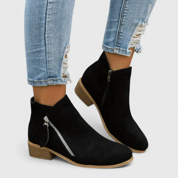 Orthopedic Low Heel Zipper Ankle Boots for Women – Supportive Comfortable Design