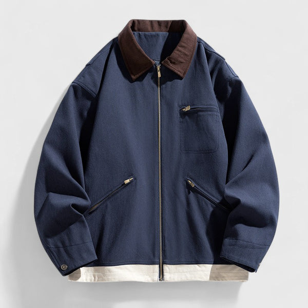 Retro Workwear Contrast Collar Chore Jacket