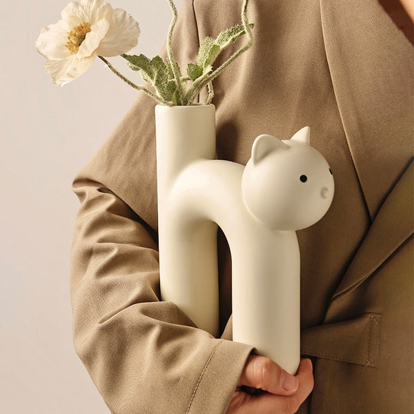 Ceramic Cat-Shaped Flower Vase