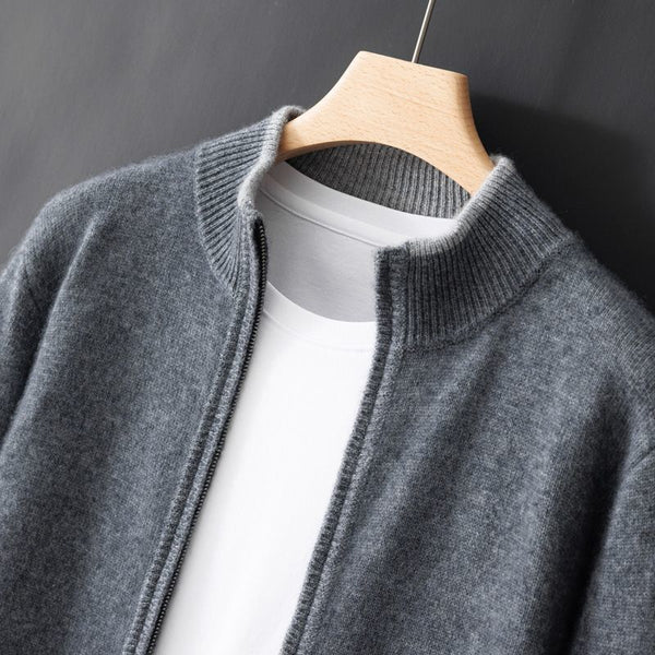 Men's Stand Collar Zip Colorblock Knit Sweater