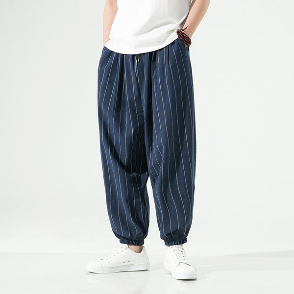 Cotton-Linen Striped Harem Pants – Relaxed Fit, Modern Street Style