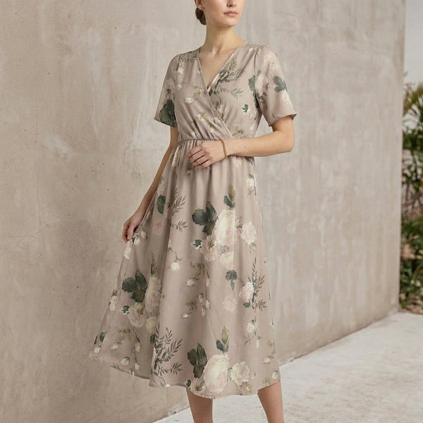Floral A-Line Wrap Dress for Women – Elegant & Flattering Fit