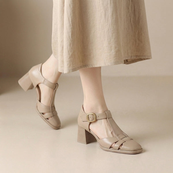 Chunky Heel Square Toe Heeled Cage Sandals for Women – Stylish & Comfortable Design