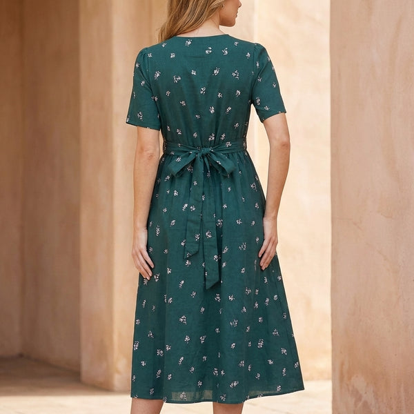 Surplice Cinched Waist A-Line Midi Dress for Women – Stylish Casual Comfort