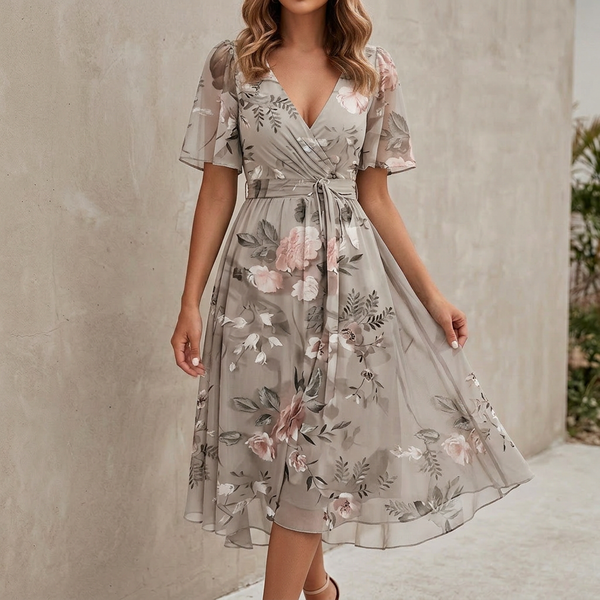 Floral A-Line Wrap Dress for Women – Elegant & Flattering Fit