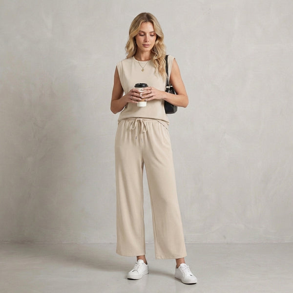 Relaxed Fit Muscle Tank And Wide-Leg Pants Set for Women – Casual Comfort & Effortless Style