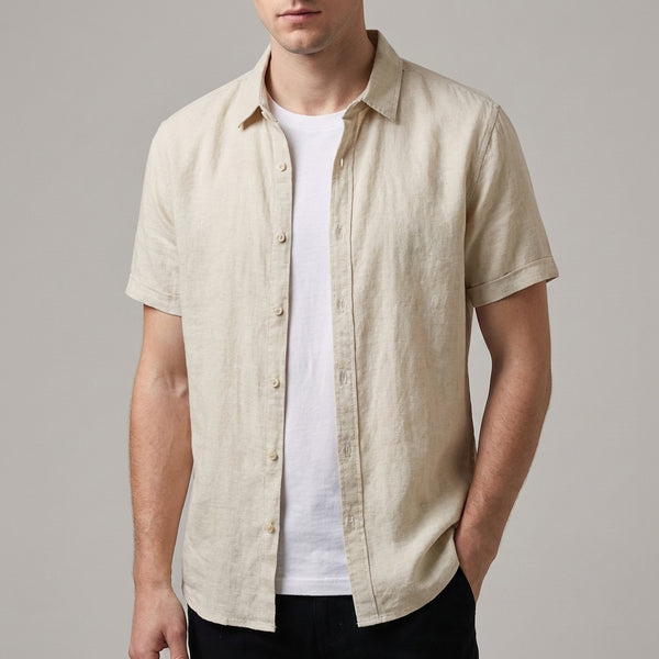Relaxed Fit Short Sleeve Button-Up Shirt for Men – Casual Comfort & Breathability