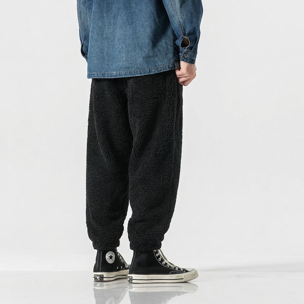 Men's Plush-Lined Retro Drawstring Pants