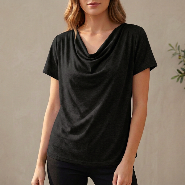 Relaxed Cowl Neck Short Sleeve Top for Women – Soft Casual Fit