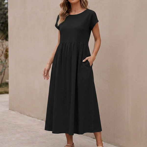 Relaxed Fit Maxi Dress with Pockets for Women – Comfortable & Stylish Design