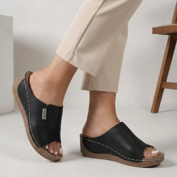Open Toe Orthopedic Wedge Slide Sandals for Women – Supportive Casual Comfort