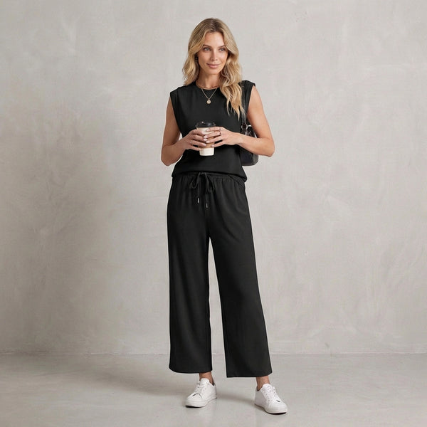 Relaxed Fit Muscle Tank And Wide-Leg Pants Set for Women – Casual Comfort & Effortless Style