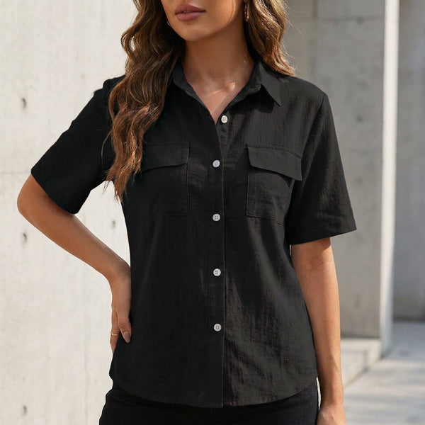 Relaxed Fit Collared Button-Up Shirt for Women – Casual Comfort & Style