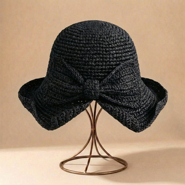 Crochet Knit Bow Detail Bucket Sun Hat for Women – Stylish Casual Protection