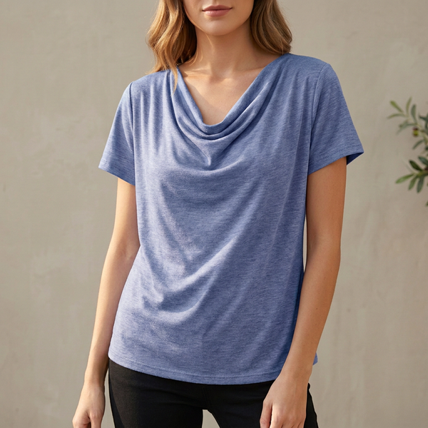 Relaxed Cowl Neck Short Sleeve Top for Women – Soft Casual Fit