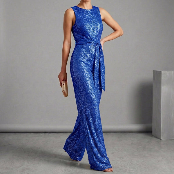 Elegant Sequin Sleeveless Jumpsuit for Women – Evening Wide Leg Style