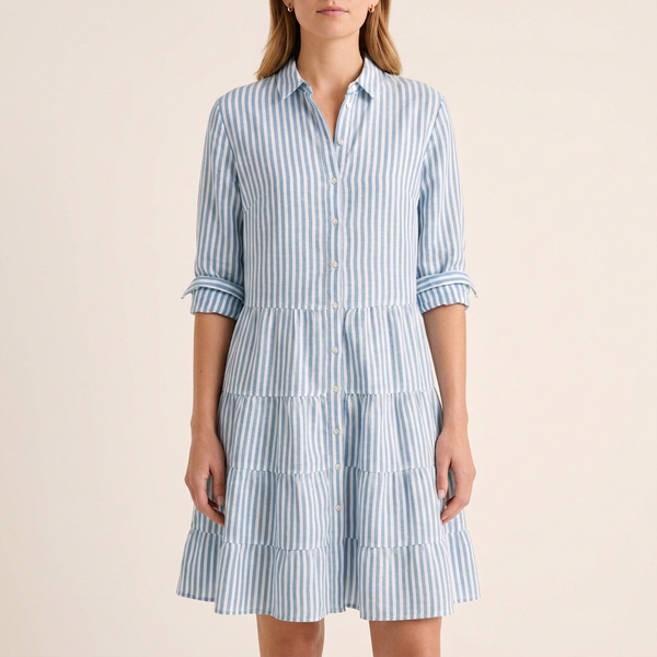 Relaxed Fit Tiered Striped Shirt Dress for Women – Casual Stylish Comfort